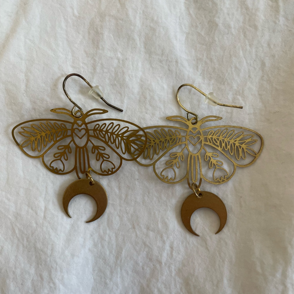 cute boho moth dangly earrings